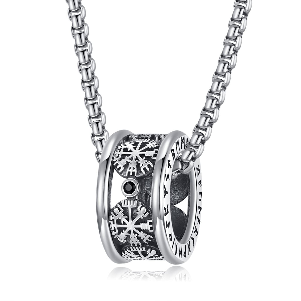 Viking Ring Necklace for Men 925 Sterling Silver Compass/Triquetra/Triskelion/Talisman/Rune/Valknut/Dragon/Odin Pendant Necklace Amulet Jewelry Gifts for Father Son Boyfriend Brother