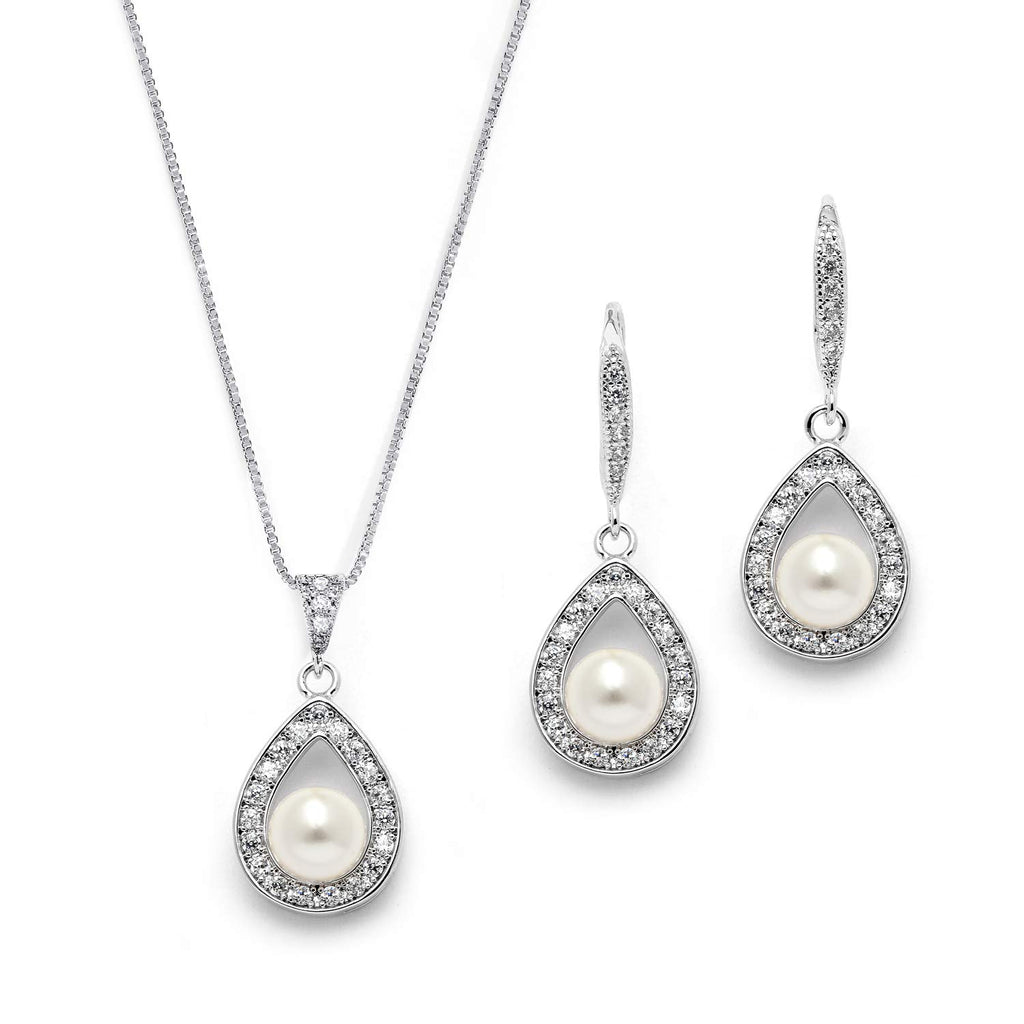 Mariell Pearl Necklace and Drop Earrings Wedding Jewelry Set for Brides, Bridesmaids, Birthday Gift