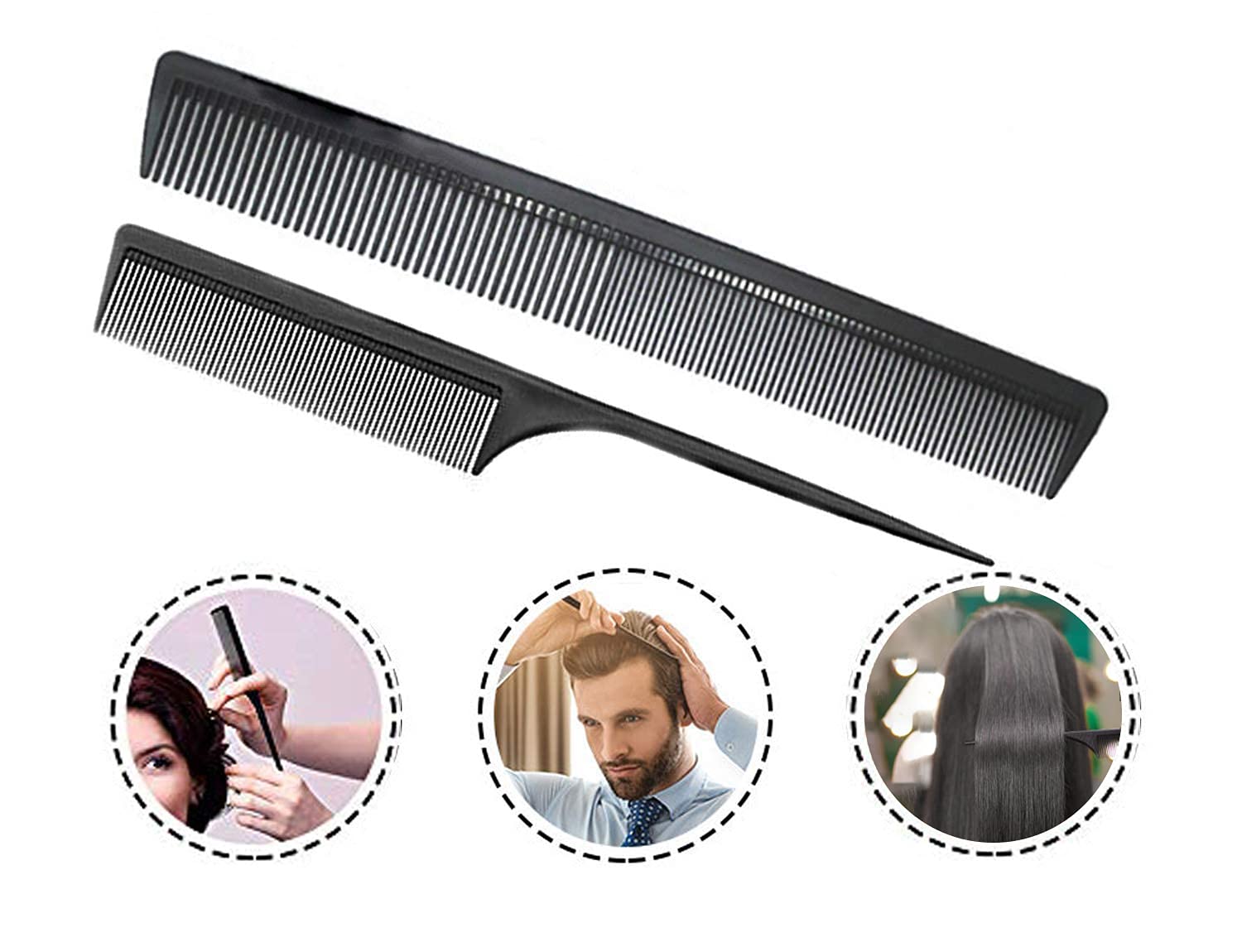 Professional Black Carbon Fiber Teasing Comb, Fine and Wide Tooth Hair Barber Comb For All Hair Types