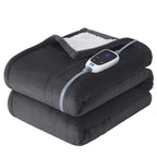 Sealy Electric Blanket Queen Size, Flannel & Sherpa Heated Blanket with 10 Heat Setting & 1-12 Hour Auto Shut Off, Fast Heating Blanket, Machine Washable, Beige, 84 x 90 Inch