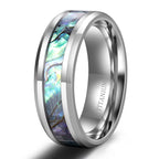 TIGRADE 8MM Abalone Shell Titanium Rings Wedding Bands Comfort Fit Size 6-14