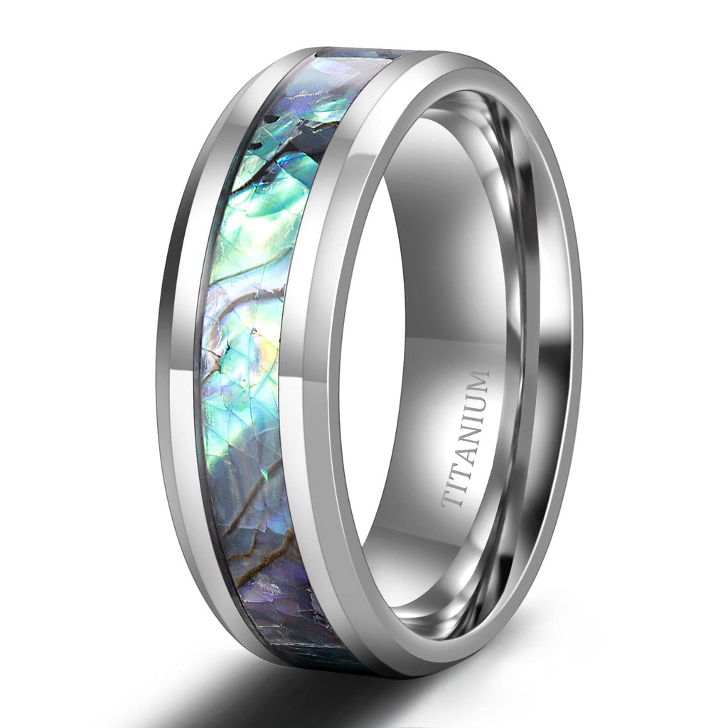TIGRADE 8MM Abalone Shell Titanium Rings Wedding Bands Comfort Fit Size 6-14