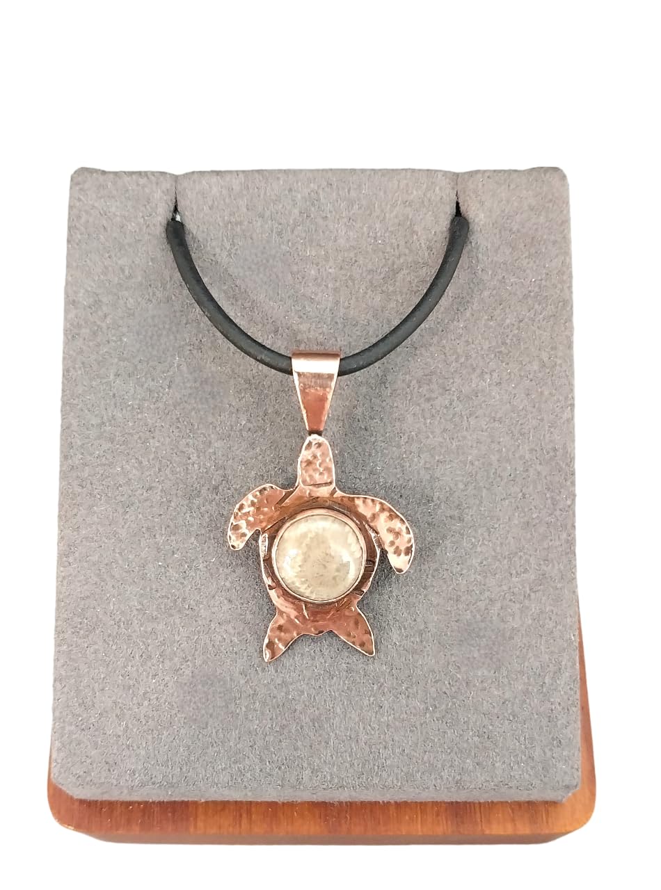 Petoskey Stone Necklace, Copper Petoskey Stone Turtle Pendant, Handmade in Wisconsin