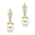 Mariell Pearl Drop Wedding Earrings, 8MM Ivory Shell Pearls, Cubic Zirconia Crystal and Pearl Earrings for Brides, Bridesmaid, Prom and Mother of the Bride
