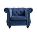 Container Furniture Velvet Chesterfield Couch, Button-Tufted Backrest, Rolled Arms, High-Density Foam with Spring Support, Elegant Accent Piece, Sofa, Dark Blue