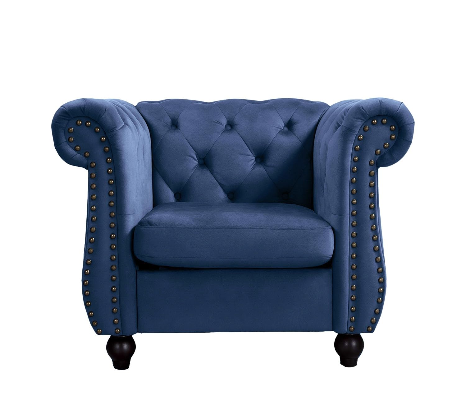 Container Furniture Velvet Chesterfield Couch, Button-Tufted Backrest, Rolled Arms, High-Density Foam with Spring Support, Elegant Accent Piece, Sofa, Dark Blue