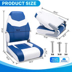 Dreizack Boat Seats 2 Packs, Folding High Back Fishing Waterproof Universal Pontoon Boat Seat Bass Tracker Boat Chairs with Stainless Steel Screws, Aluminum Hinges and Thickened Cushion