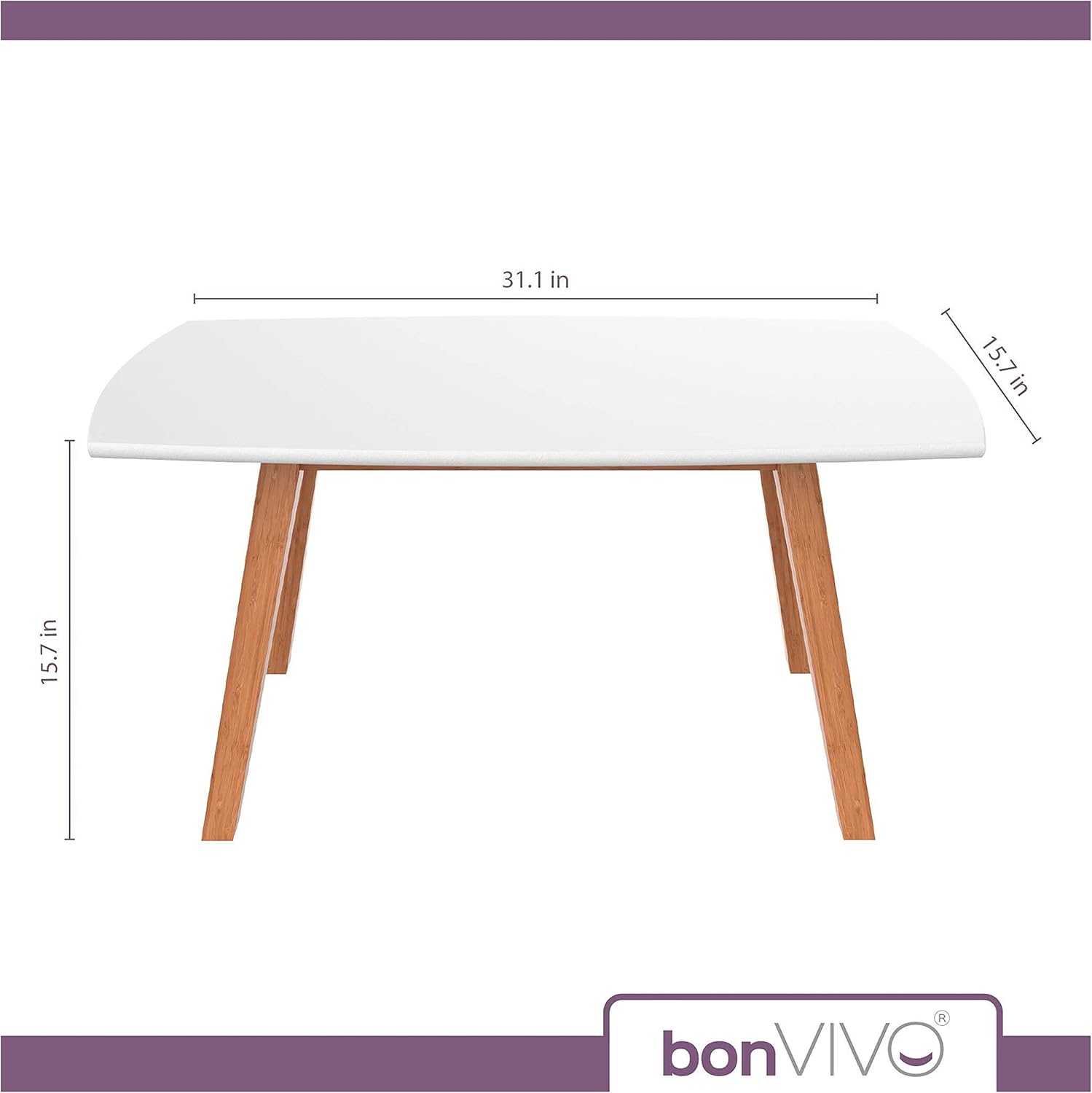 bonVIVO Small Coffee Table - Franz Designer Low Table w/Wooden Bamboo Frame for Sitting, Storage and Living Room Furniture for Men and Women - White
