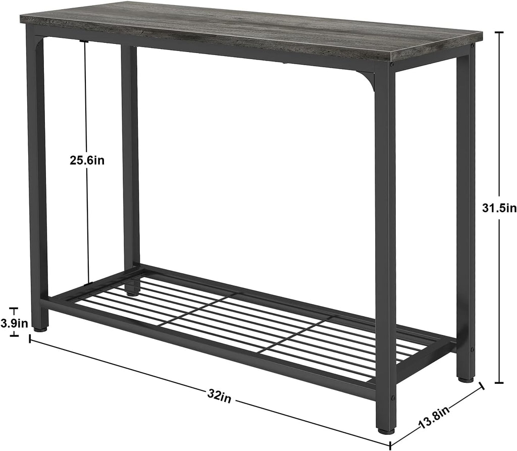Ecoprsio Console Table Sofa Table with Mesh Shelves, 2 Tier Entryway Table Foyer Table for Entryway, Front Hall, Hallway, Sofa, Couch, Living Room, Coffee Bar, Kitchen, Grey, 32 Inch