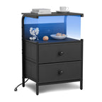 Nightstand with Charging Station and LED Lights, Side Table with 2 Fabric Drawers, Bedroom Nightstand, 3 Tier Storage Coffee Table, Living Room (1, White)