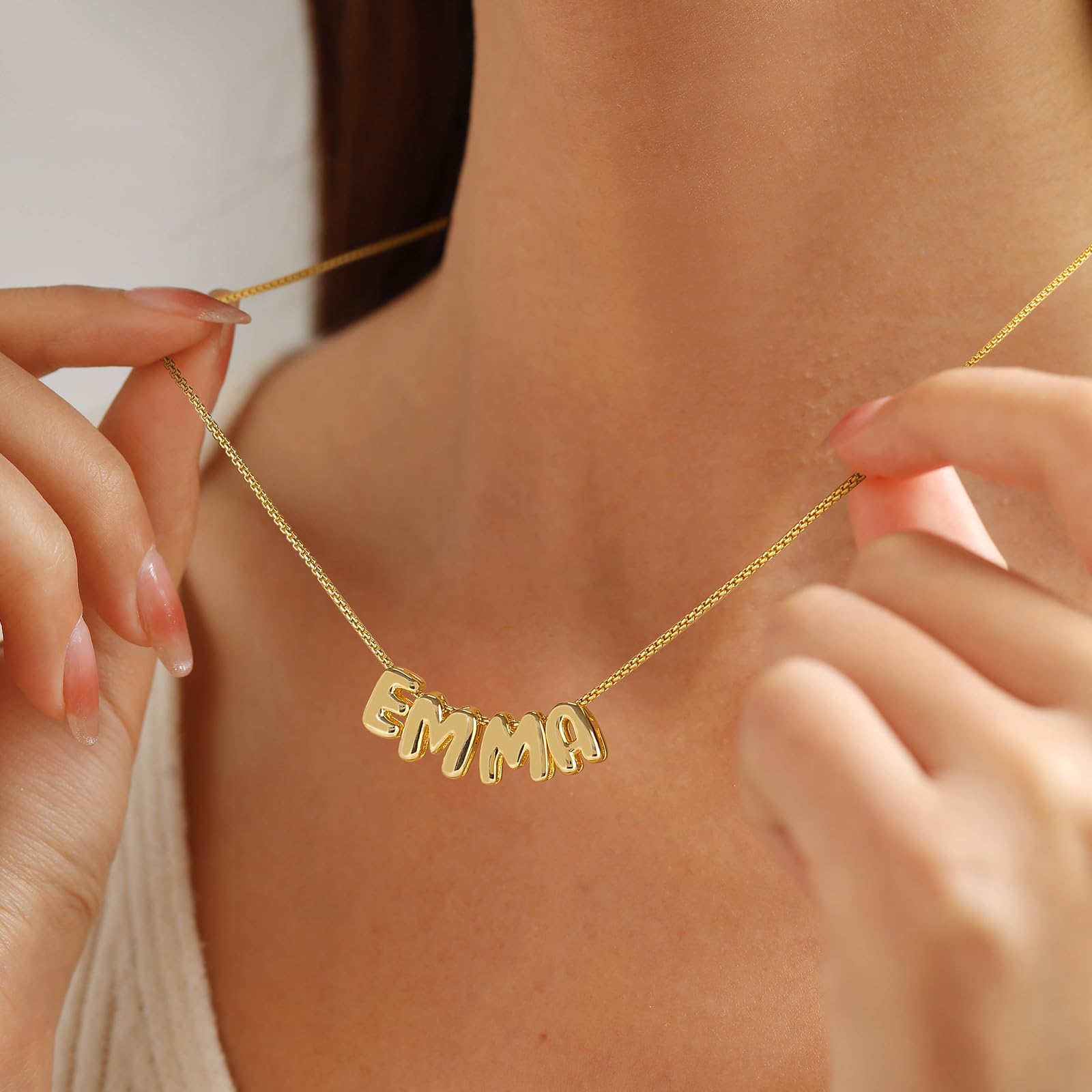 Custom Bubble 3D Letter Necklace Personalized Name Necklace 14K Gold Christmas Personalized Gifts Initial Necklace Dainty Charm Balloon Handmade Jewelry for Women Customized Alphabet Pendant A-Z