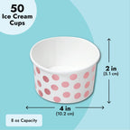 Juvale 50er-Pack Papp-Eisbecher für Frozen Yogurt, Sundae-Bar, Parfaits, Leckereien, Diners, Restaurants, Bäckereien, Einweg-Dessertschalen mit Roségold-Folien-Punkte (8 oz), Papp-Dessertbecher-Packung