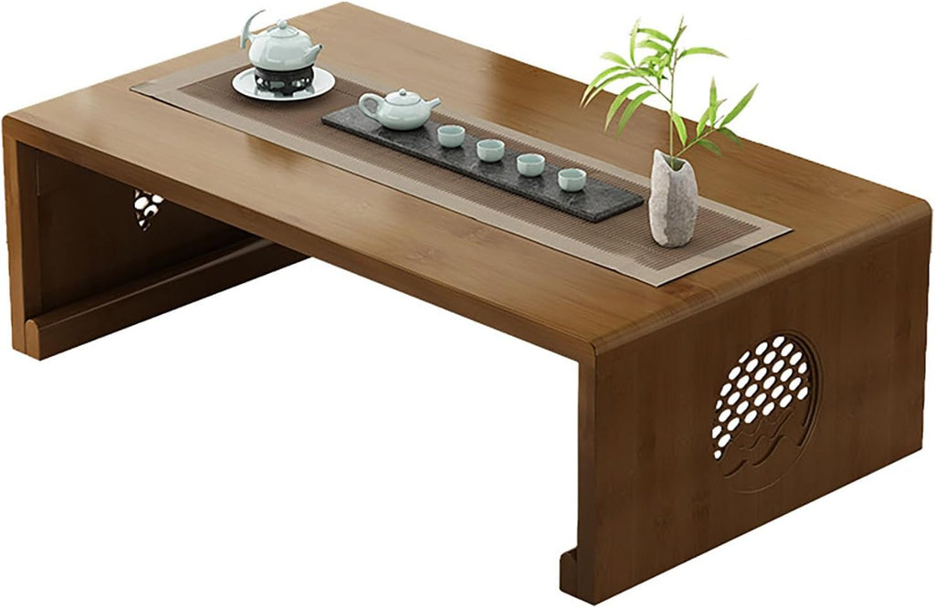 2025 Newly Upgraded Japanese Floor Table Folding Japanese Coffee Table No Assembly, Solid Wood Low Tatami Table Portable Japanese Style Low Tea Coffee Table for Sitting on The Floor Easy Storage