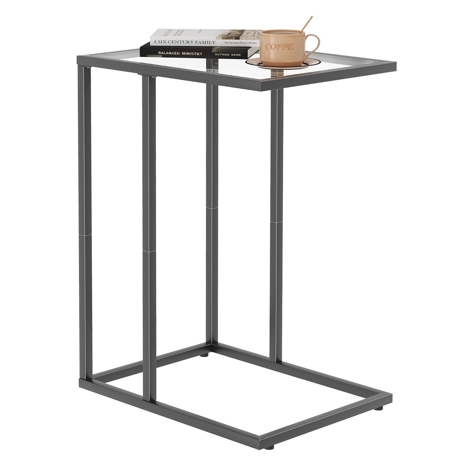 C Table Side End Table, Small C Shaped Table for Sofa,Glass Couch Sofa Tray Snack Table for Living Room, Bedroom,TV Tray Table for Small Space,Accent Coffee Table,Nightstand with Metal Frame(Yellow)