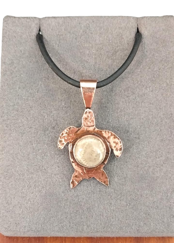 Petoskey Stone Necklace, Copper Petoskey Stone Turtle Pendant, Handmade in Wisconsin