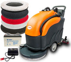SUNMAX Walk-behind Floor Scrubber Dryer with 22" Scrub Path, 14.5-Gal Recovery Tank, Includes Heavy Duty Brush, Red, Black and White Pads, 30000 Sqft/h