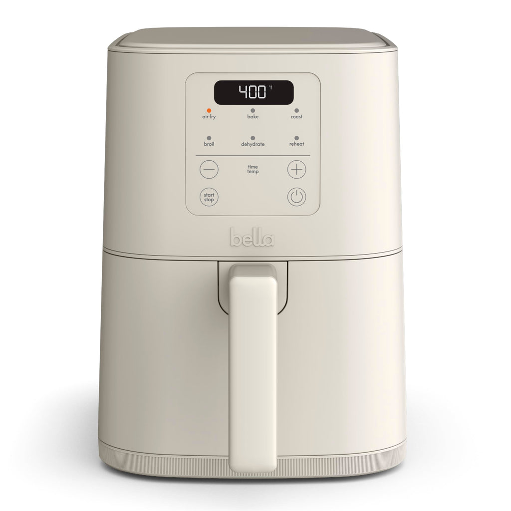 bella 4Qt Slim Air Fryer, Fits-anywhere™ Kitchenware, EverGood™ Ceramic Nonstick Coating, Adjustable Temperature, 6 Preset Cooking Options, 60 Min Auto Shutoff w Audible Tone, 3.3lb Capacity, Blossom
