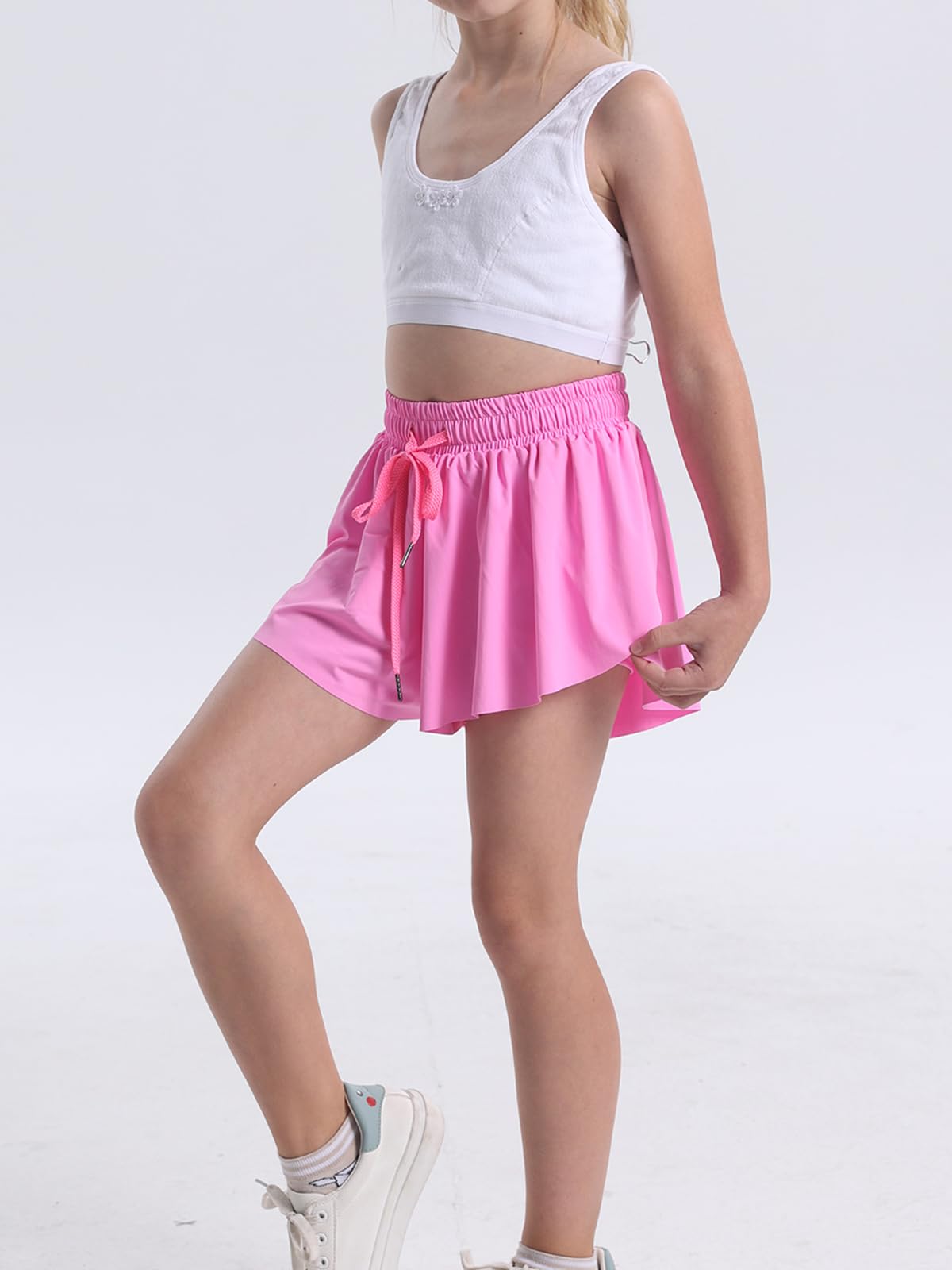 Flowy shorts til teenagepiger atletiske løbe-cykelshorts ungdom sommerfugle shorts (LightHotPink-XXS)