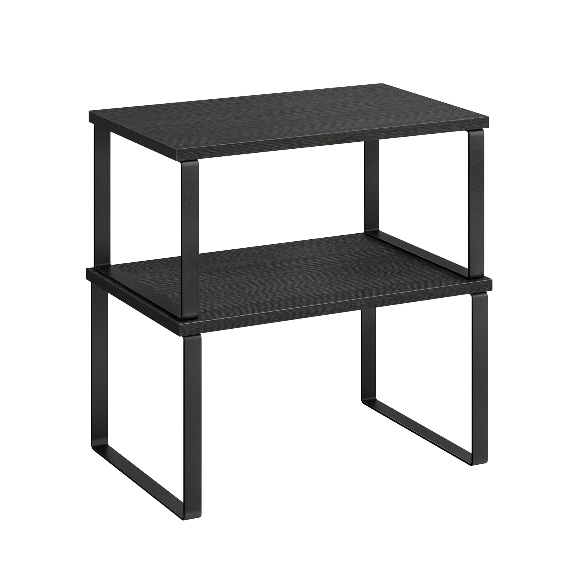 SONGMICS Cabinet Organizer Shelf, Set of 2 Kitchen Counter Shelves, Kitchen Storage, Spice Rack, Stackable, Expandable, Metal and Engineered Wood, Cloud White and Snow White UKCS025W01