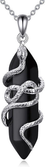 Snake Necklace Sterling Silver Black Tourmaline Snake Pendant Animals Jewelry Gifts for Women Men