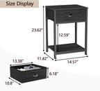 Furologee Nightstands Set of 2, Industrial End Table with Fabric Drawer&Storage Shelf, Small Bedside Table Organizer for Small Space for Living Room, Tall 23.6" Night Stand for Bedroom, Black Oak