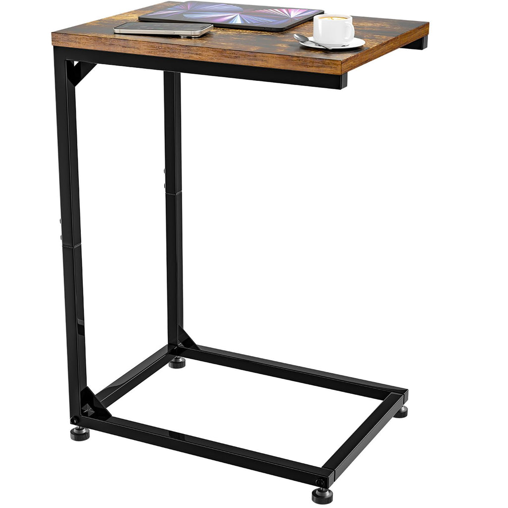 Simple Trending C Table Tempered Glass End Table, Couch Side Table, Snack Sidetable with Metal Frame, TV Tray Table for Small Space, Sofa Couch and Bed Side Table, Black