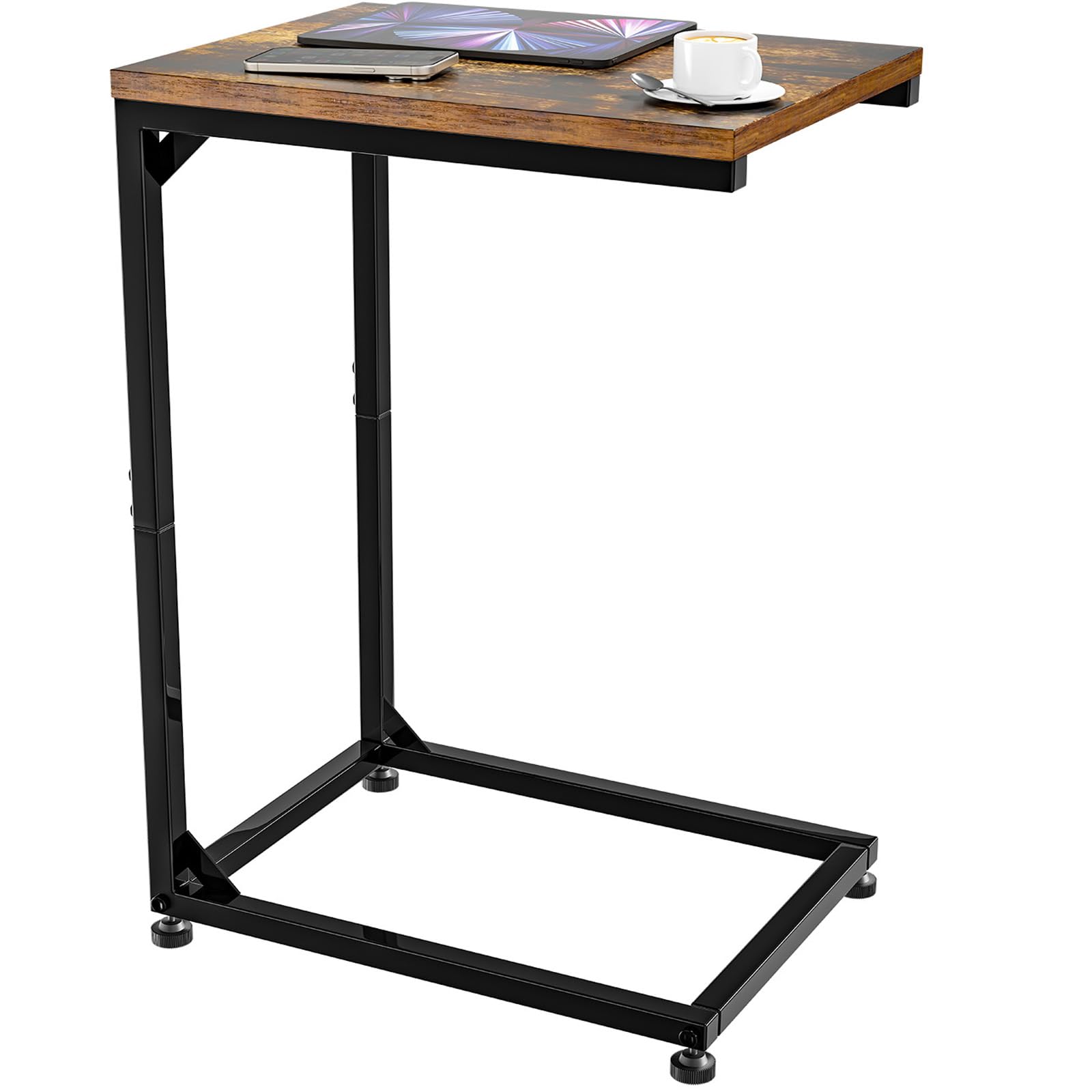 Simple Trending C Table Tempered Glass End Table, Couch Side Table, Snack Sidetable with Metal Frame, TV Tray Table for Small Space, Sofa Couch and Bed Side Table, Black