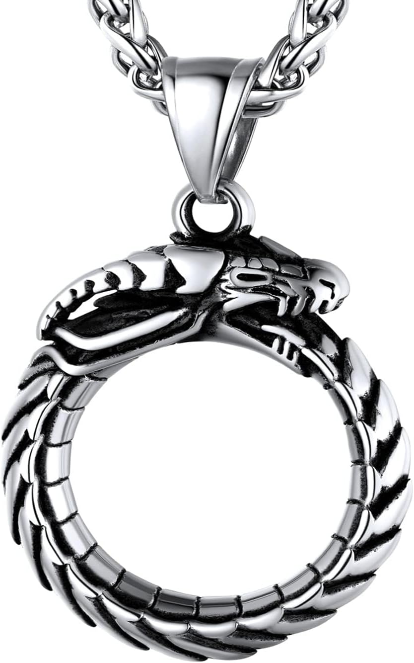 U7 Punk Chameleon/Eagle/Dragon/Hawk/Wolf Necklaces for Men Women, Retro Black Stainless Steel Animal Pendant Personalized Jewelry Gift Cool Necklace with 22 Inch Chain