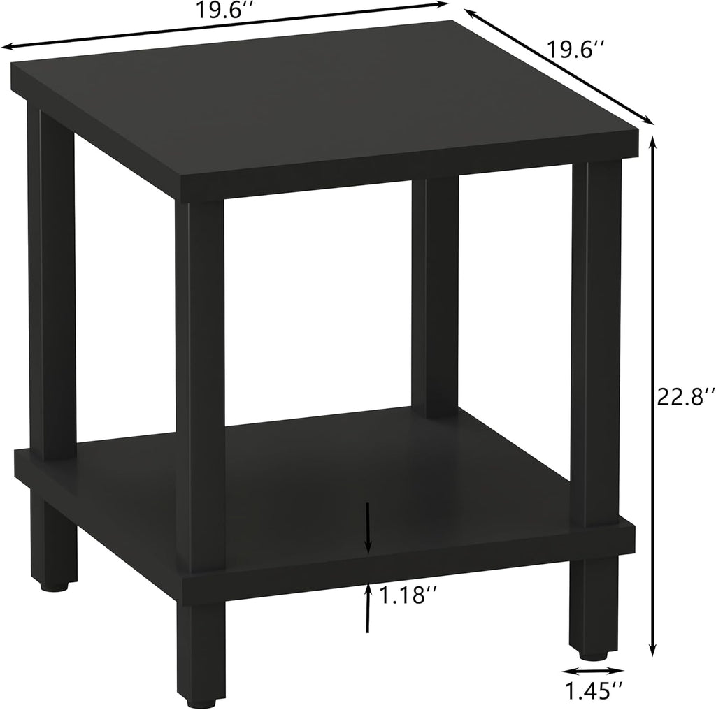 Large End Table Square Side Table Modern Sofa Table 20 Inch Industrial Coffee Table NightStand with 2-Tier Storage Shelf for Living Room Bedroom Black MLBZ06B