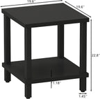 Large End Table Square Side Table Modern Sofa Table 20 Inch Industrial Coffee Table NightStand with 2-Tier Storage Shelf for Living Room Bedroom Black MLBZ06B