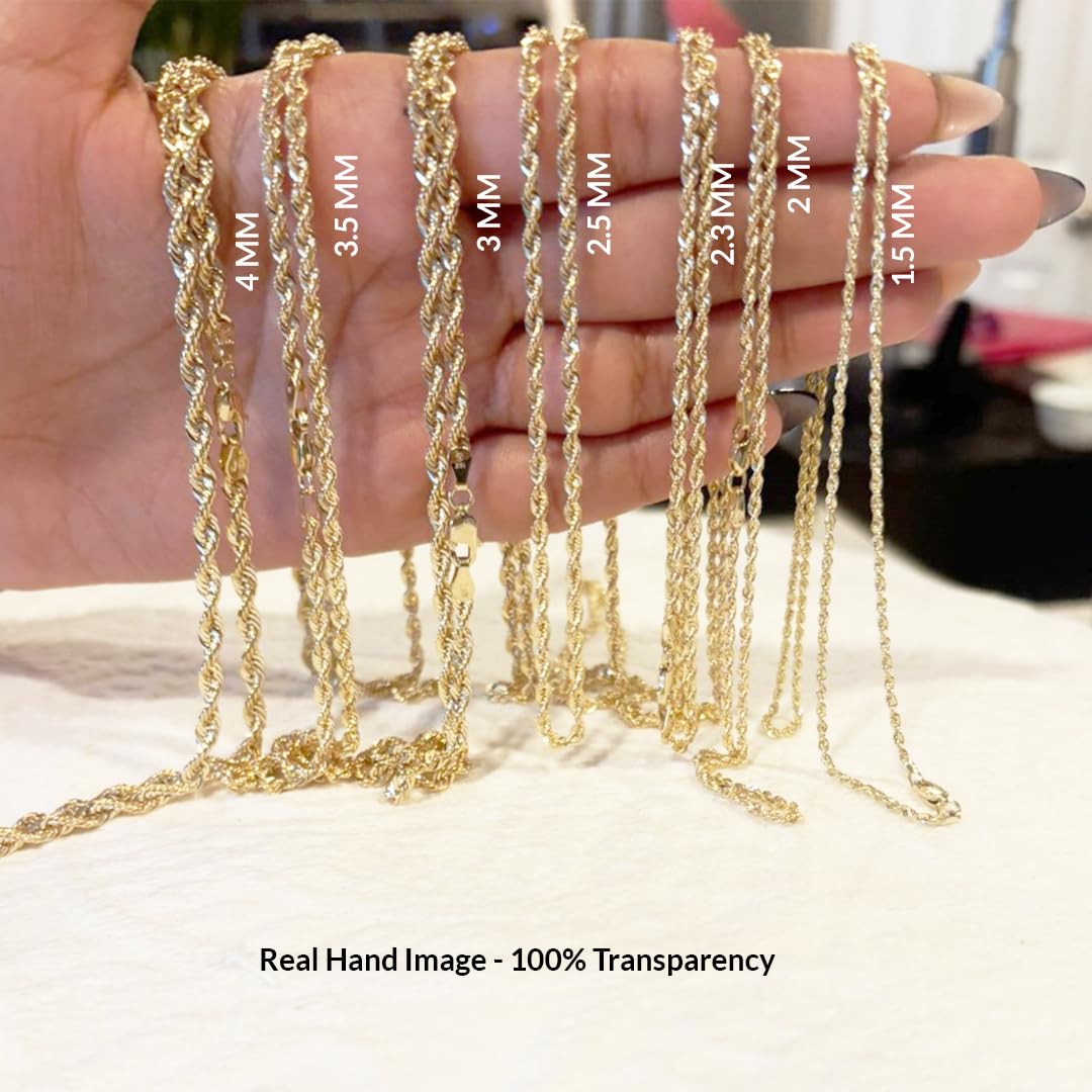 SHOP WGS italiensk 14K solid guldkæde i reb til mænd og kvinder med diamantcut og lås med hummerklo italiensk 14K ægte guldsmykker gaver (18 tommer, 2MM)