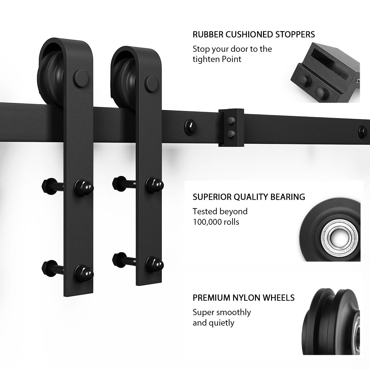 SMARTSTANDARD 6.8FT Sliding Barn Door Hardware Kit (Include 6.8ft Track Kit & Pull Handle Set & Floor Guide), Smoothly and Quietly, Easy to Install, Fit 36"-40" Wide Door Panel (J Shape) - Grand Goldman