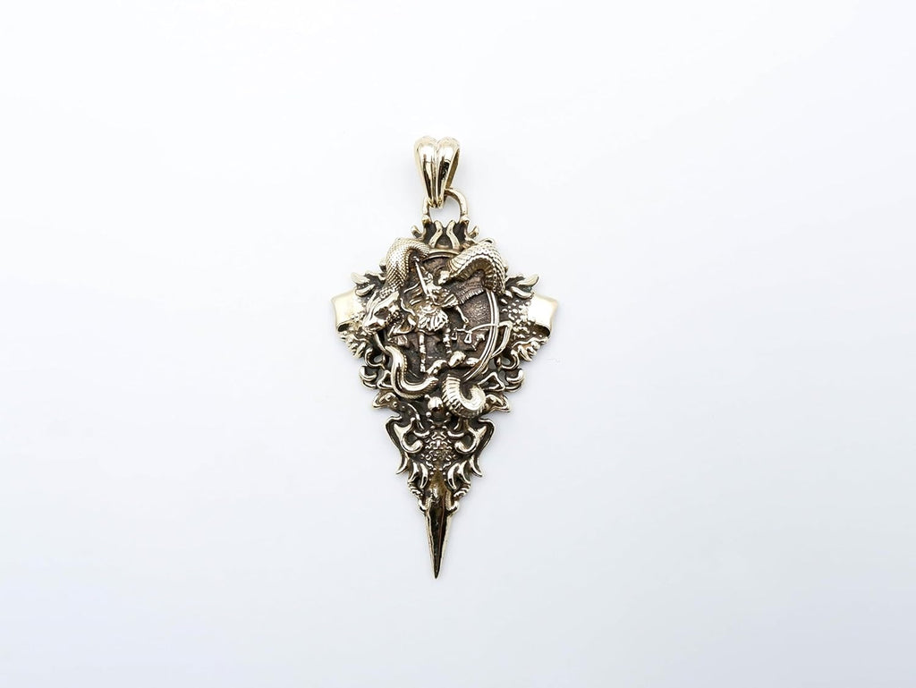 Saint Michael Pendant with Snake St Michael The Archangel Christian Brass Jewelry BR-636
