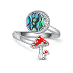 Moon Mushroom Ring for Women,925 Sterling Silver Magical Red Mushroom Rings Moon Phase Open Rings,Anniversary Birthday Gifts for Women Teen Mom