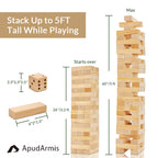 ApudArmis 60 PCS Giant Tumble Tower, (Stack up to 5Ft) Pine Wooden Stacking Timber Game with 1 Dice Set - Classic Block Giant Outdoor Game for Teens Adults Family