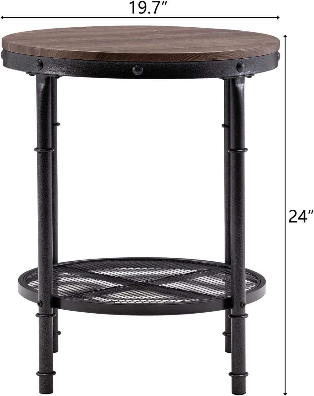 Bonnlo Industrial Round End Table - 20" Metal & Wooden Side Table for Couch & Living Room