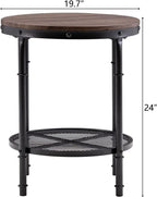Bonnlo Industrial Round End Table - 20" Metal & Wooden Side Table for Couch & Living Room