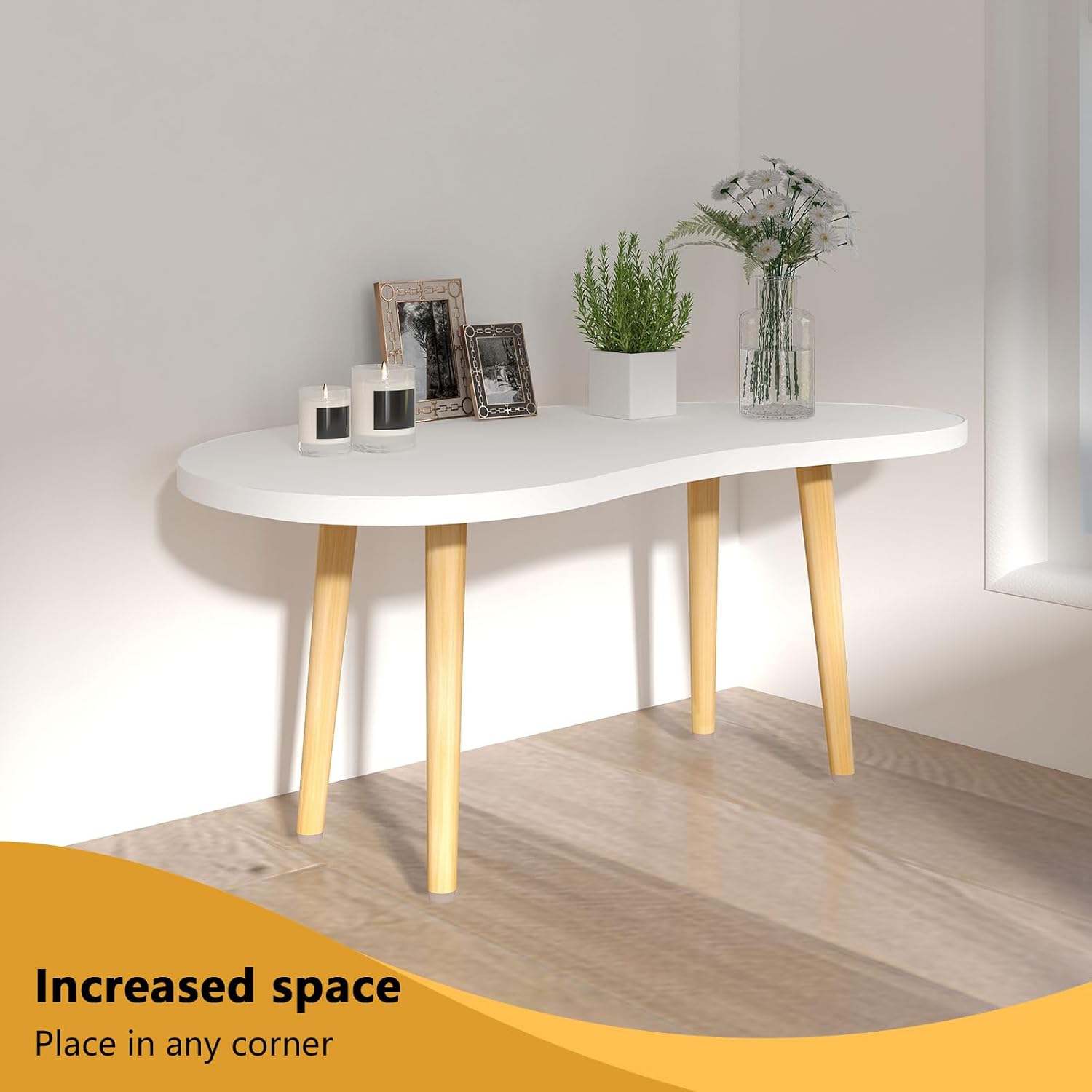 Mango Coffee Table Low Table with 4 Solid Wood Sturdy Legs, Floor Table Desk for Sitting on The Floor, Storage and Living Room Furniture (White)