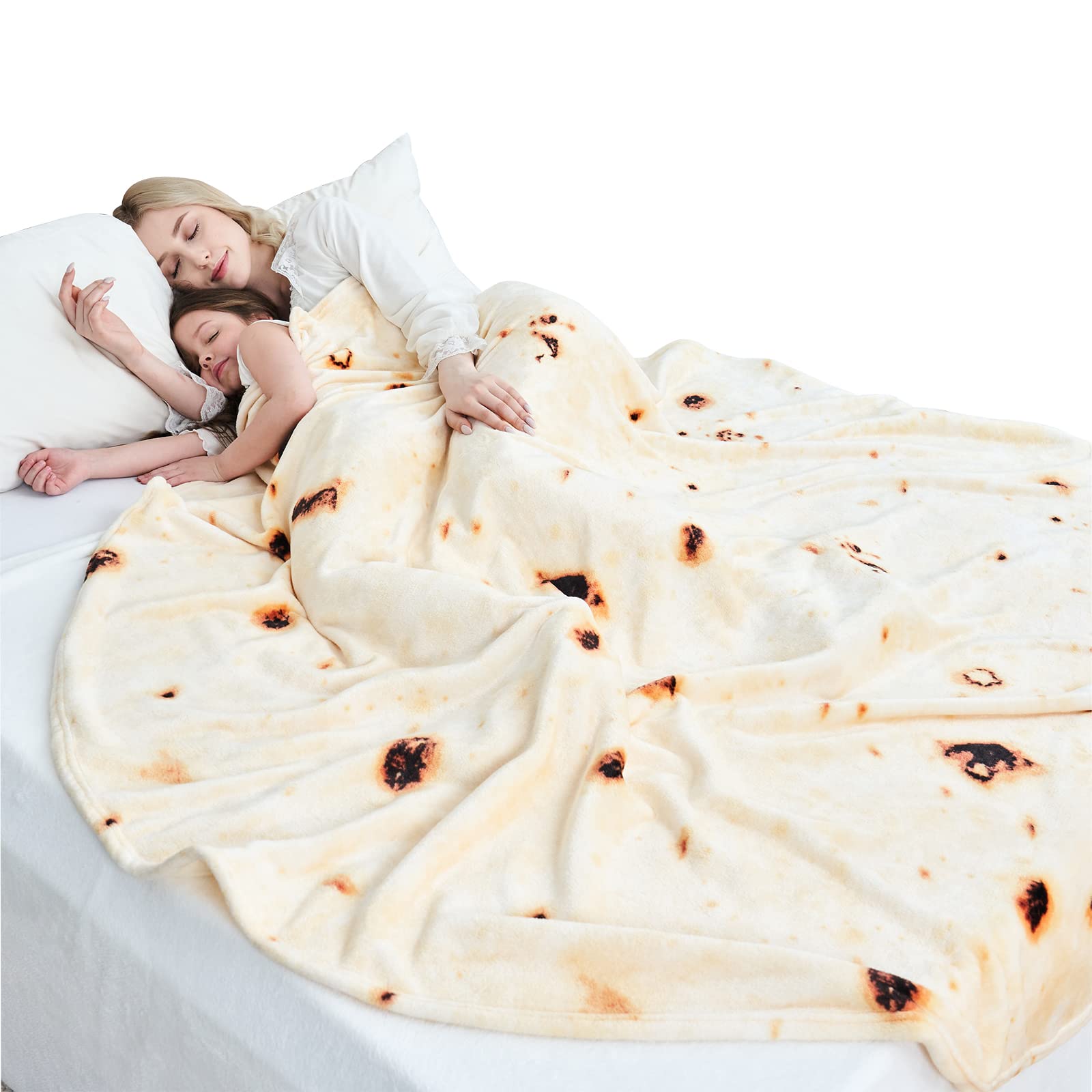 CASOFU Burritos Tortilla Tæppe, dobbeltsidet kæmpe mel-novelty tæpper til din familie, 285 GSM blødt og behageligt flannel taco tæppe. (Beige, 71 tommer)
