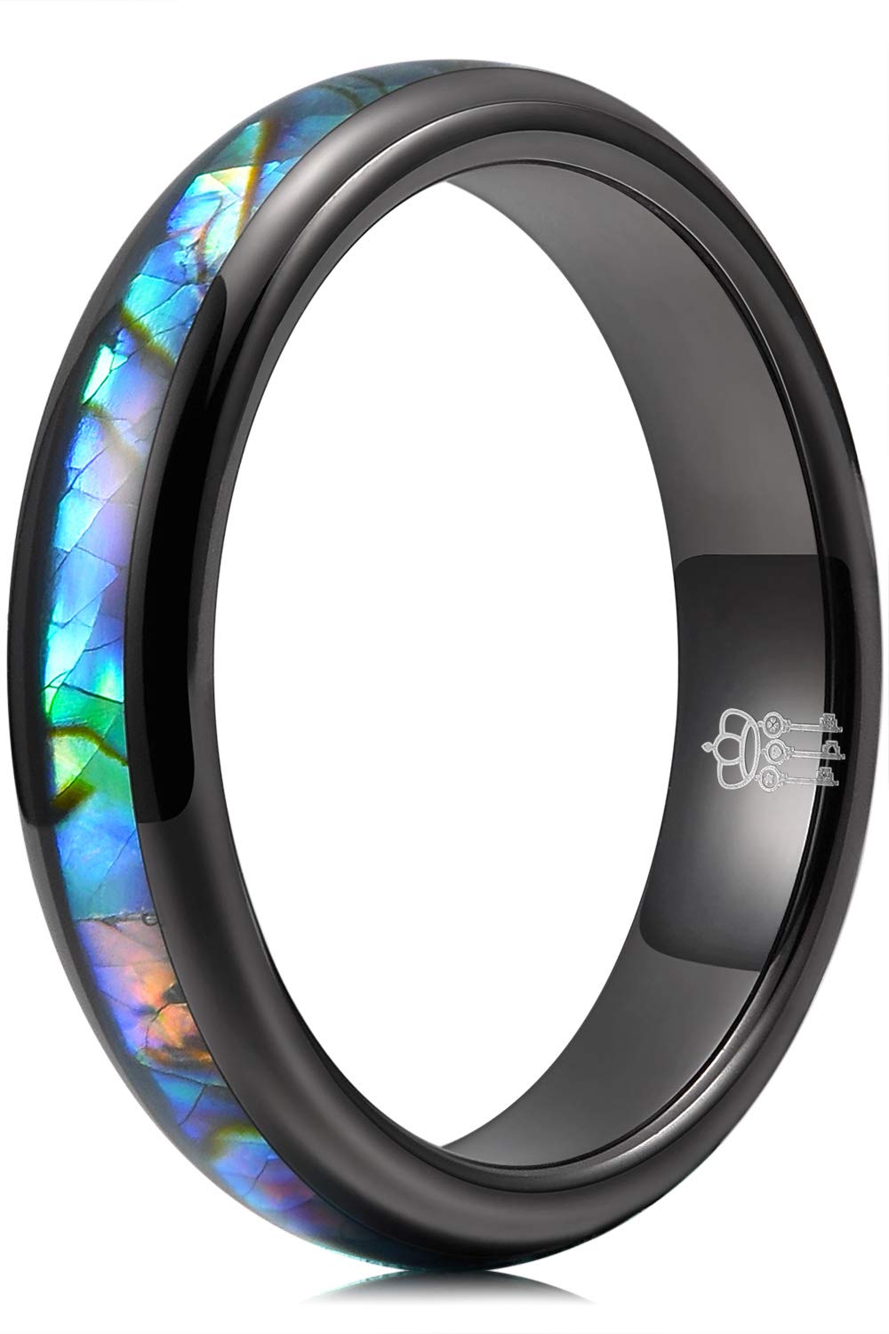 THREE KEYS JEWELRY Abalone Shell Inlay Tungsten Rings 4mm 6mm 8mm Womens Mens Silver Wedding Band/Customized Ring