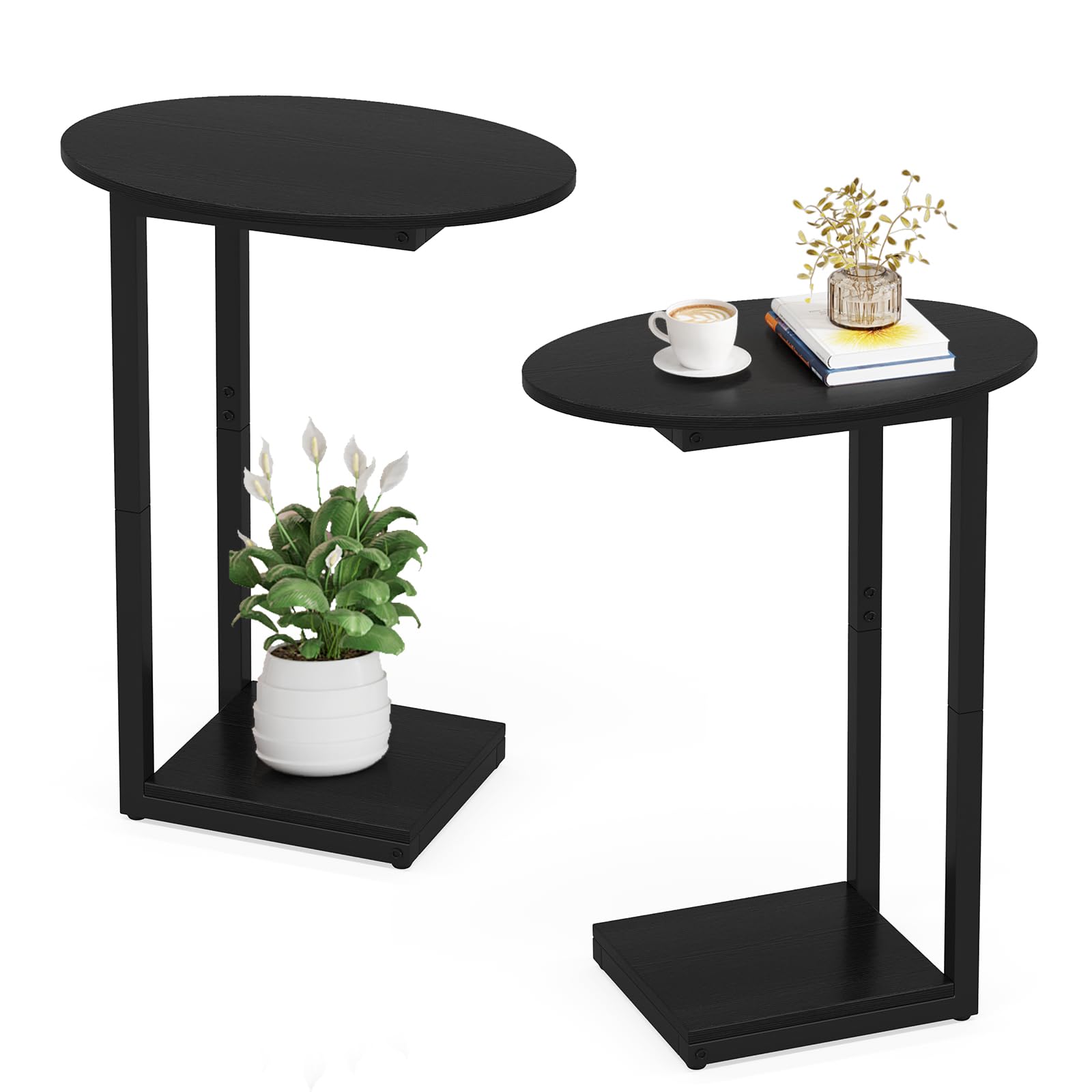 Hosfais Small Side Table End Table, C-Shaped Wood Coffee Table TV Tray for Eating Couch Tables for Small Space, Living Room, (Black)