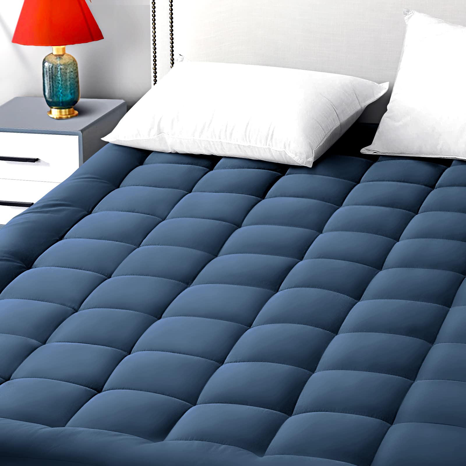 EASELAND Queen Size Mattress Pad Pillow Top Mattress Cover Quilted Fitted Mattress Protector Cotton Top Stretches up 8-21" Deep Pocket Cooling Mattress Topper (60x80 inch, White)