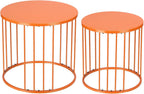 LEWIS&WAYNE Outdoor Side Table Set of 2, Metal Circle Accent End Tables for Balcony Backyard Garden Indoor Living Room, Durable Nesting Coffee Tables, 20”+16” Dia, Orange