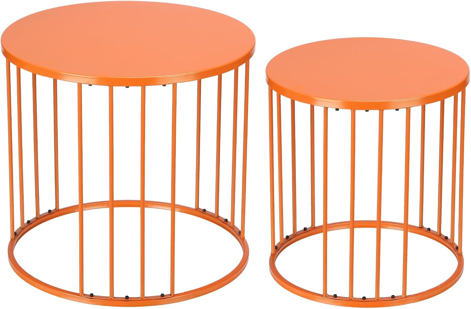 LEWIS&WAYNE Outdoor Side Table Set of 2, Metal Circle Accent End Tables for Balcony Backyard Garden Indoor Living Room, Durable Nesting Coffee Tables, 20”+16” Dia, Orange