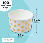Juvale 100 Stück Papier-Eisbecher, 8 oz Einweg-Dessertschalen für Frozen Yogurt, Sundae-Bar, Party-Snacks und Leckereien, Goldfolie mit Polka-Dot-Design