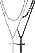 Romass 4Pcs Cross Necklace for Men,Silver Black Layered Necklace for Men Stainless Steel Cross Chain Pendant Jewelry Box Gifts 18-24 Inches