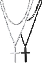 Romass 4Pcs Cross Necklace for Men,Silver Black Layered Necklace for Men Stainless Steel Cross Chain Pendant Jewelry Box Gifts 18-24 Inches