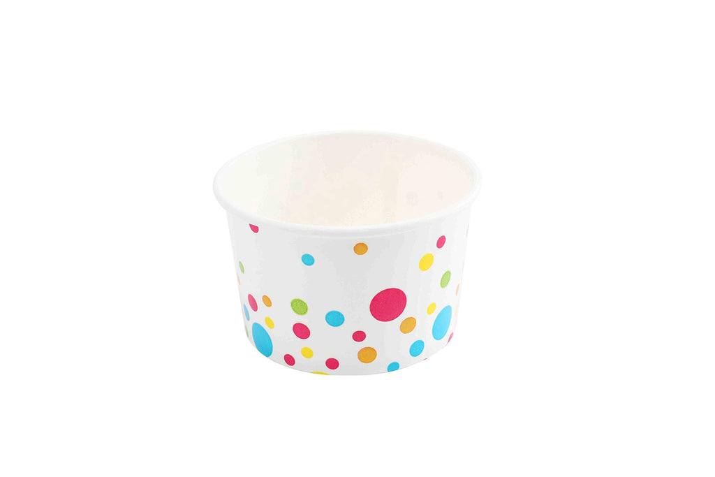 GSM Marken Papier-Eisbecher (Punkte-Design) - 100 Stück - 8 oz Einweg-Dessertschalen für heiße oder kalte Speisen, 8-Unzen Partybedarf Becher für Eisbecher, gefrorenen Joghurt, Suppe, Weiß