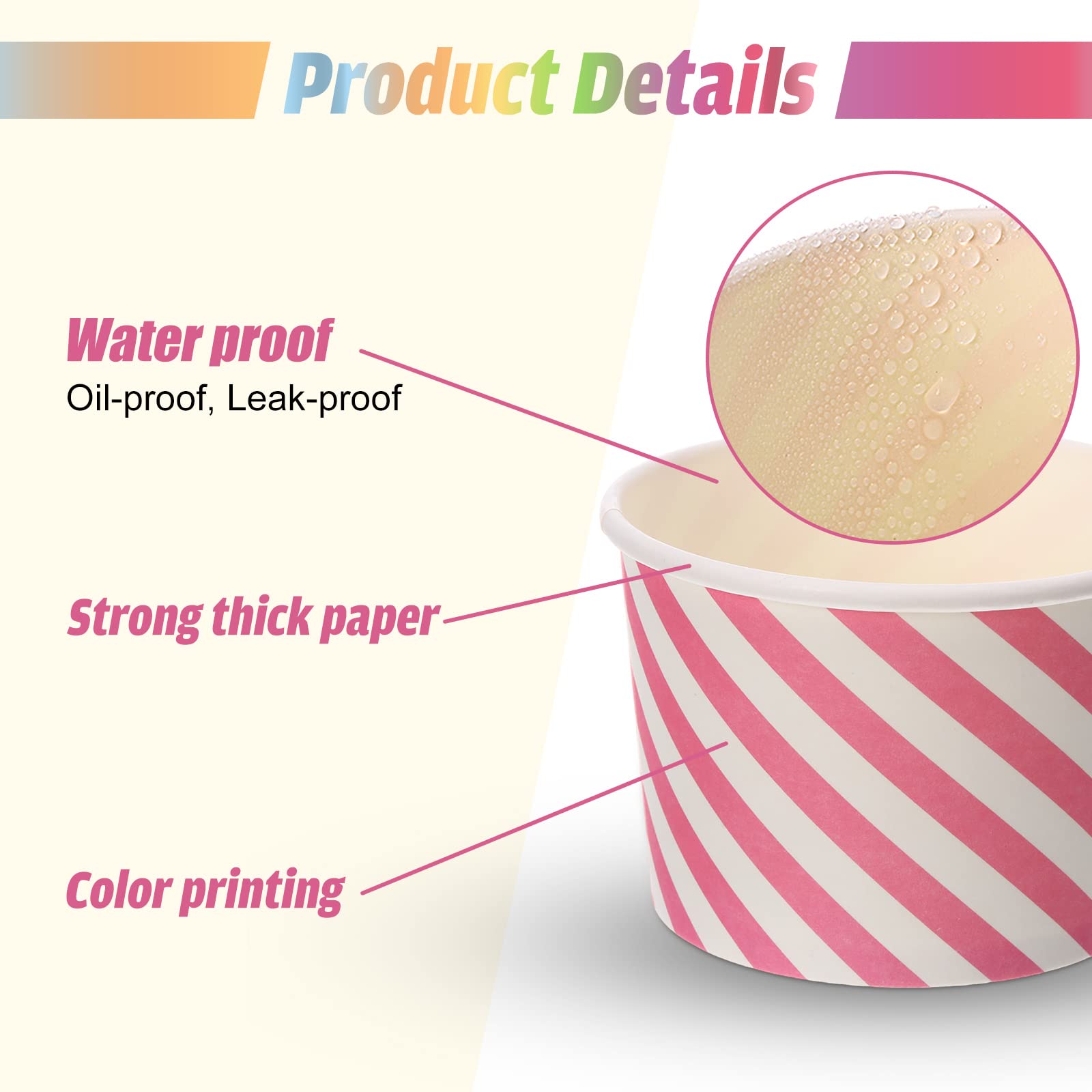 500 Pcs Paper Ice Cream Cups, 8 oz Disposable Dessert Sundae Bowls Frozen Yogurt Twill Snack Soup Hot Cold Food Paper Cups for New Year, Birthday, Wedding, Baby Shower, Party Supplies, Multicolor