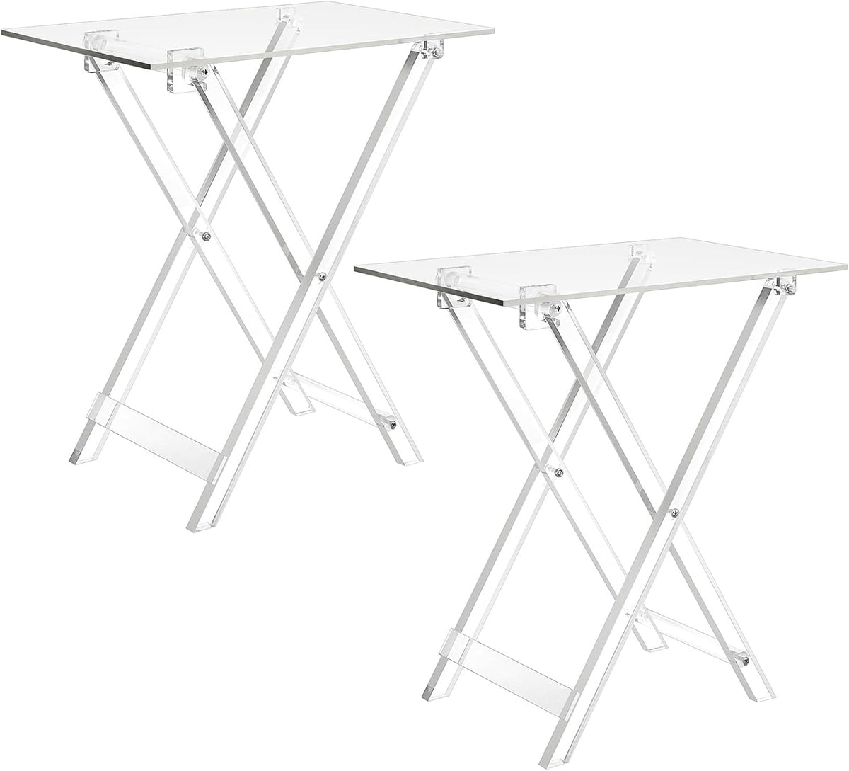 2 Pcs Acrylic Foldable TV Dinner Table Clear Small Folding TV Tray Space Saving Acrylic Dining Table for Eating Snack Coffee Bed Desk Side Living Room Kitchen Furniture Easy Assembly